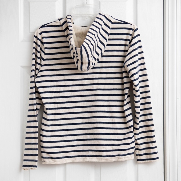 Polo Jeans Company Womans M Pull Over Navy Blue & White Stripe Hooded Drawstring - Picture 4 of 4